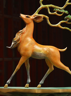 福气连连平安扣铜鹿客厅玄关摆件