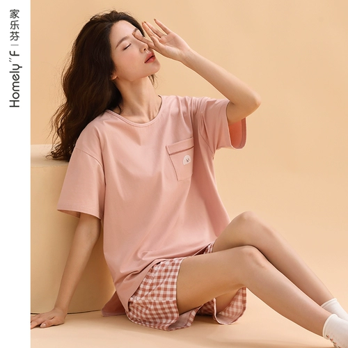 Шорты, пижама, тонкий хлопковый комплект, короткий рукав