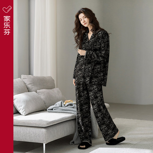 家乐芬睡衣女春秋款秋季莫代尔长袖家居服夏季薄款冰丝复古老钱风 - 图3