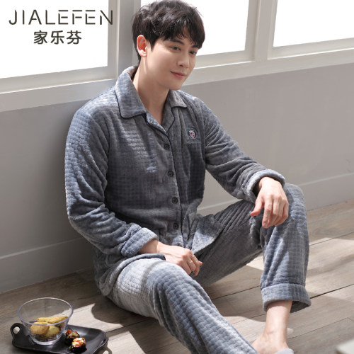 睡衣男士秋冬款冬季珊瑚绒加绒加厚保暖法兰绒家居服男款冬天套装 - 图1