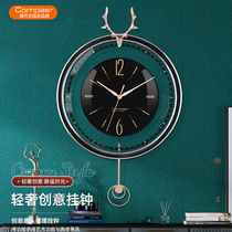 Conpasse Nordic deer head hanging clock living room creative swing clock modern light lavish timepiece Fashion hanging wall quartz clock