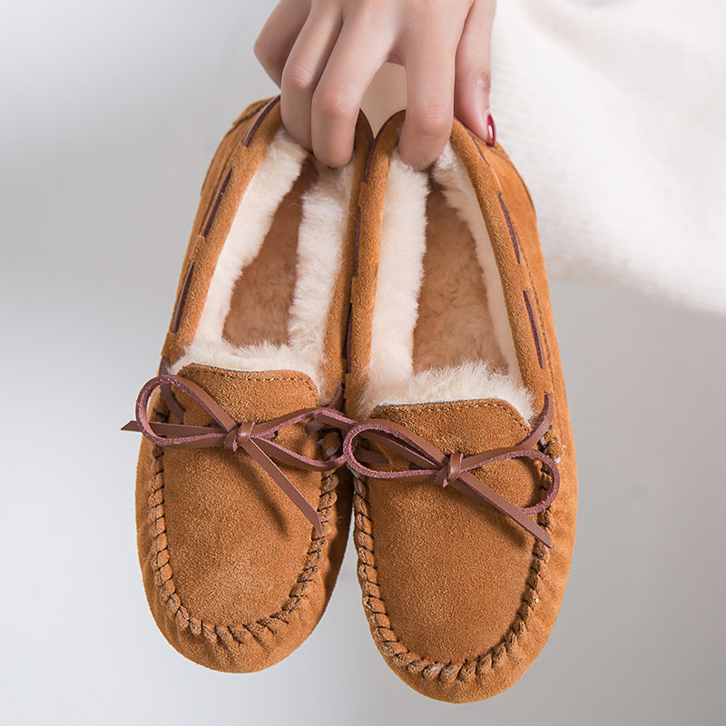 真皮羊毛豆豆鞋女真皮羊毛加绒冬季防滑保暖平底单鞋,淘宝优惠券,粉丝福利购,淘宝优惠卷
