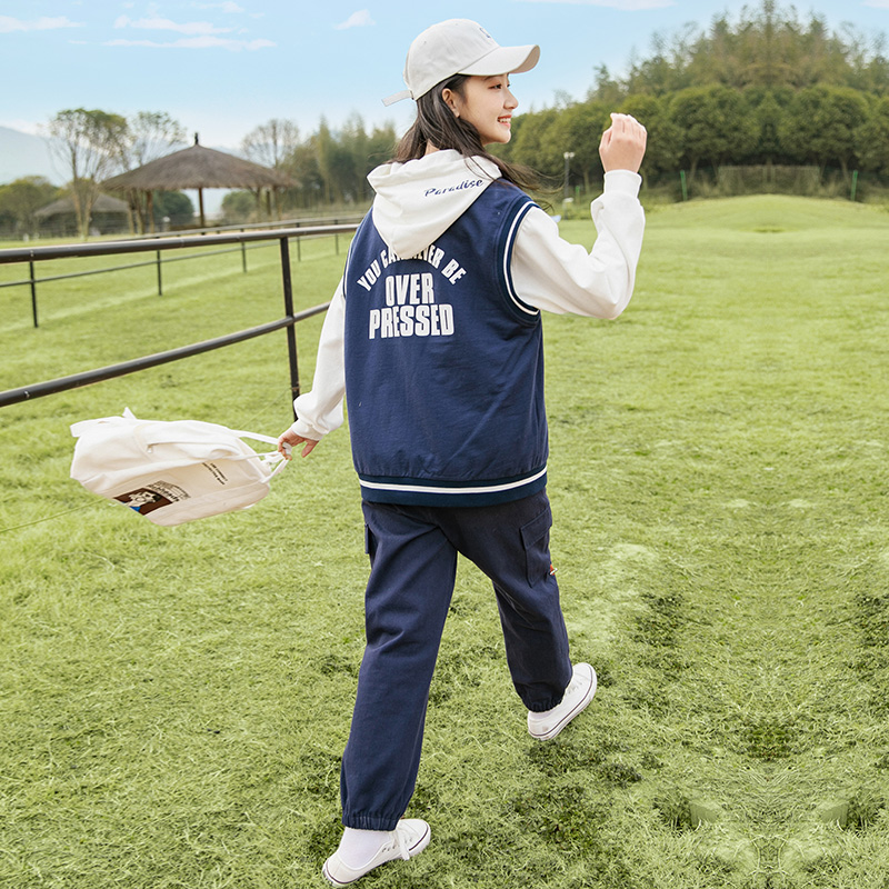 初中女生套装卫衣马甲新款春秋装两件2023年高中学生大童少女时尚