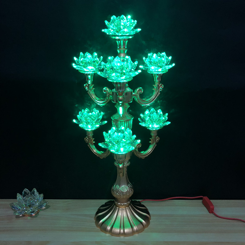 LED七品水晶供灯 七彩莲花灯 供灯LED 堂前灯 长明灯 荷花灯 - 图1