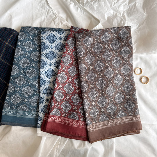 French retro cotton cashew small scarf headband women's neck protection thin small scarf decorative small square scarf turban