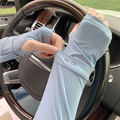 冰袖女夏季冰丝防晒袖套开车手套薄款骑行防紫外线护手臂宽松手袖 - 图1