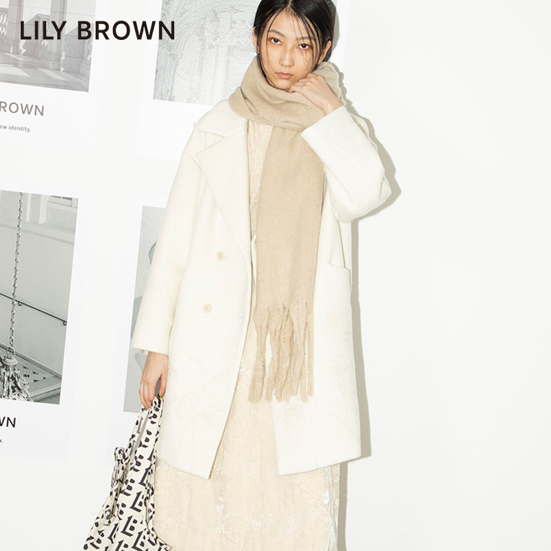 LILY BROWN秋冬 复古高级感翻领印花廓形毛呢大衣外套LWFC215060