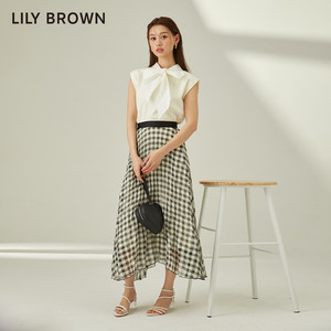 LILY BROWN春夏款甜美格纹高腰雪纺不规则半身裙LWFS231269