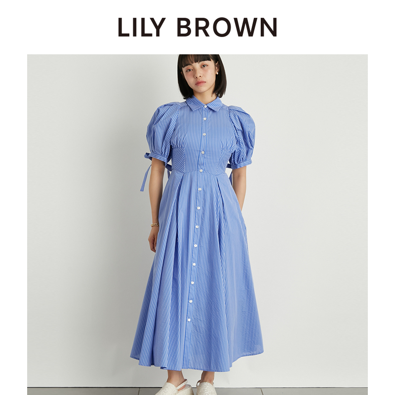 LILY BROWN2024春夏新品 甜美格纹收腰衬衫翻领连衣裙LWFO241146