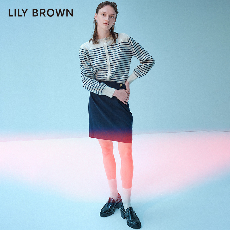 LILY BROWN春夏款格纹高腰纽扣通勤A字型短裙半身裙LWFS224134-图2