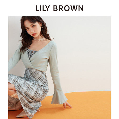 LILY BROWN秋冬款 甜美格纹开叉两件套连衣裙LWFO244133 - 图1