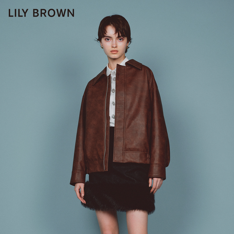 LILY BROWN2023秋冬新品 复古百搭防皮质休闲夹克外套LWFJ234215