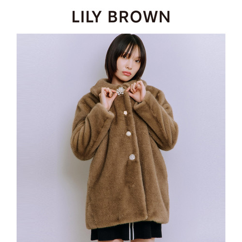 LILY BROWN秋冬款MARY QUANT时髦翻领仿皮草外套LWFC255029 - 图3