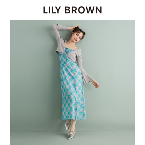 LILY BROWN秋冬款 甜美格纹开叉两件套连衣裙LWFO244133 - 图0