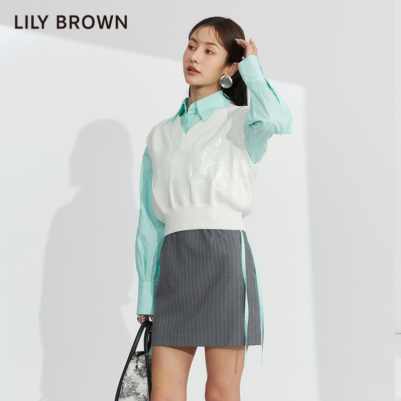 LILY BROWN春夏款 甜酷短款系带小翻领衬衫上衣LWFB231139 - 图2
