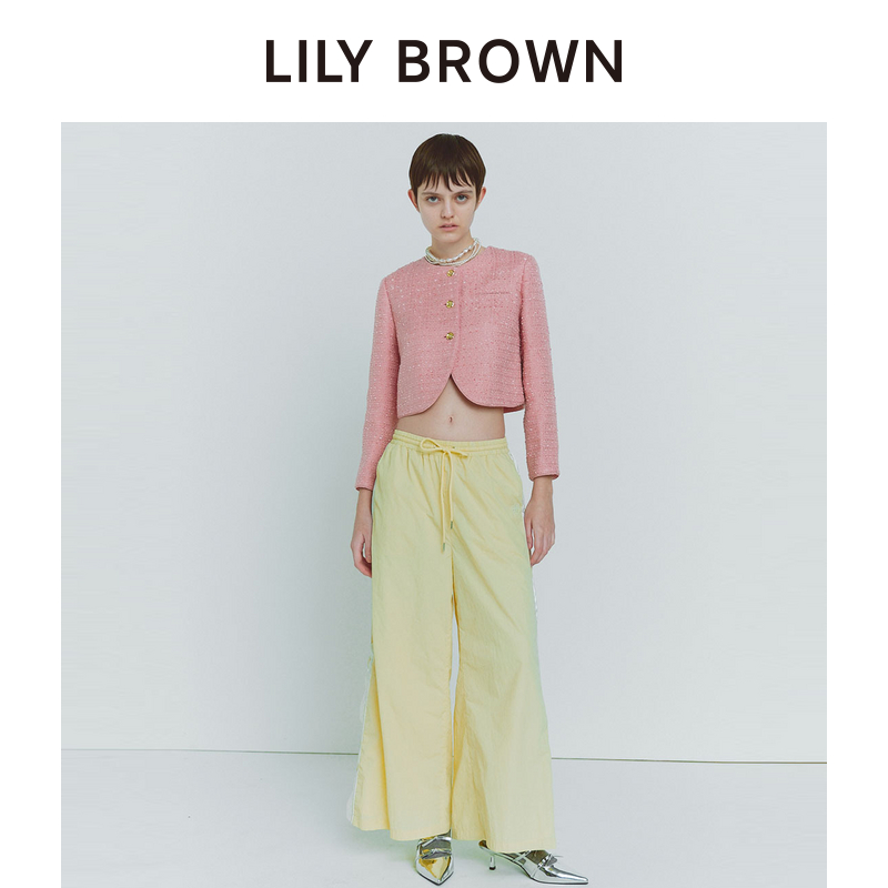 LILY BROWN2024春夏新品 休闲风松紧系带高腰直筒长裤LWFP241070 - 图0