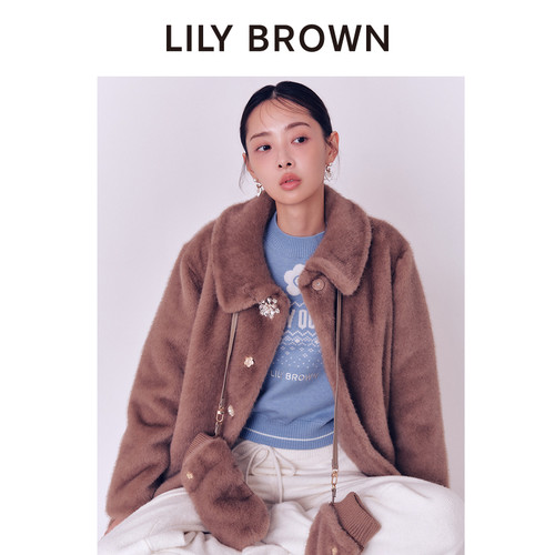LILY BROWN秋冬款MARY QUANT时髦翻领仿皮草外套LWFC255029 - 图0