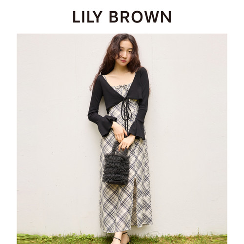 LILY BROWN秋冬款 甜美格纹开叉两件套连衣裙LWFO244133 - 图3