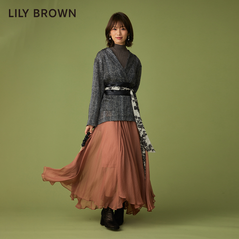 LILY BROWN秋冬 甜美高腰纯色不规则微透百褶半身裙LWFS214038 - 图3