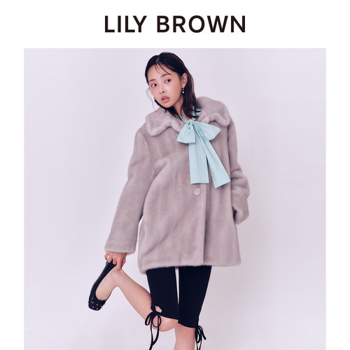 LILY BROWN秋冬款MARY QUANT时髦翻领仿皮草外套LWFC255029 - 图1