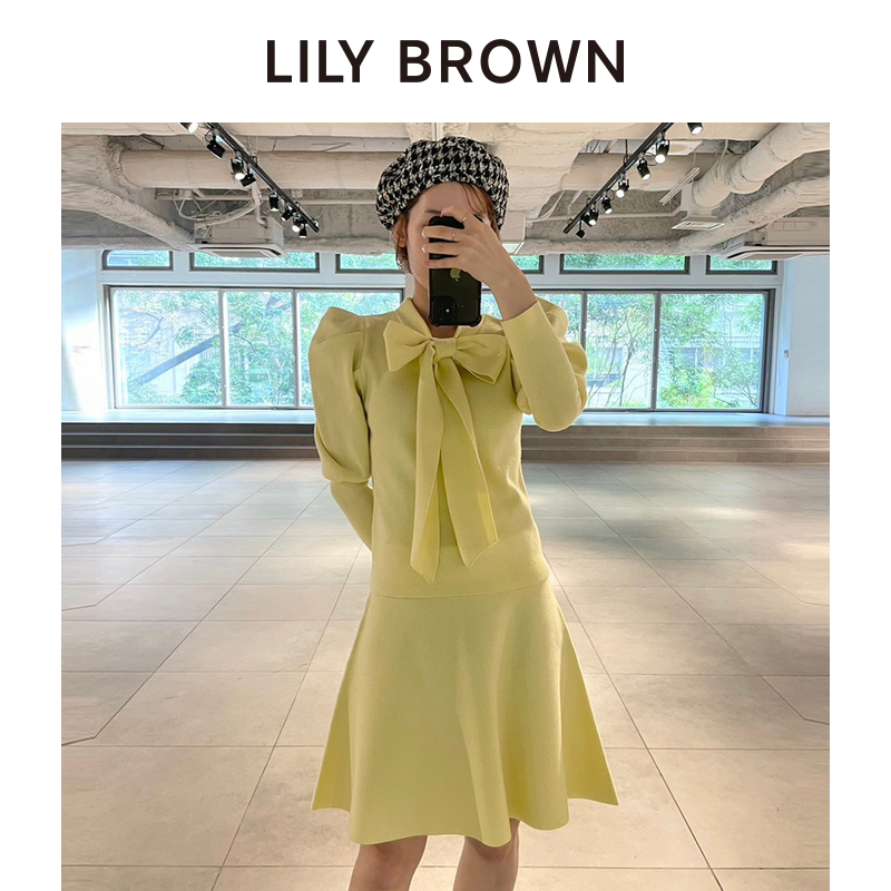 LILY BROWN2023秋冬新品 蝴蝶结系带两件套针织连衣裙LWNO241027