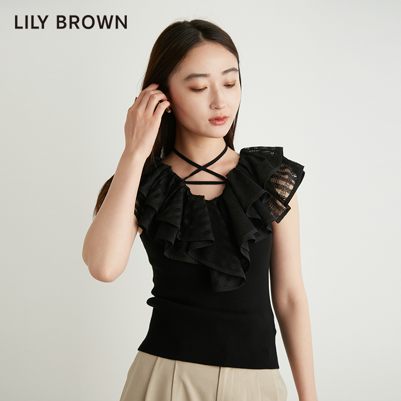 LILY BROWN秋冬款 小飞袖挂脖系带修身针织上衣LWNT234095