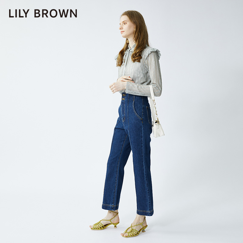 LILY BROWN秋冬 甜酷高腰烟管绑带纯棉牛仔裤LWFP214124 - 图1