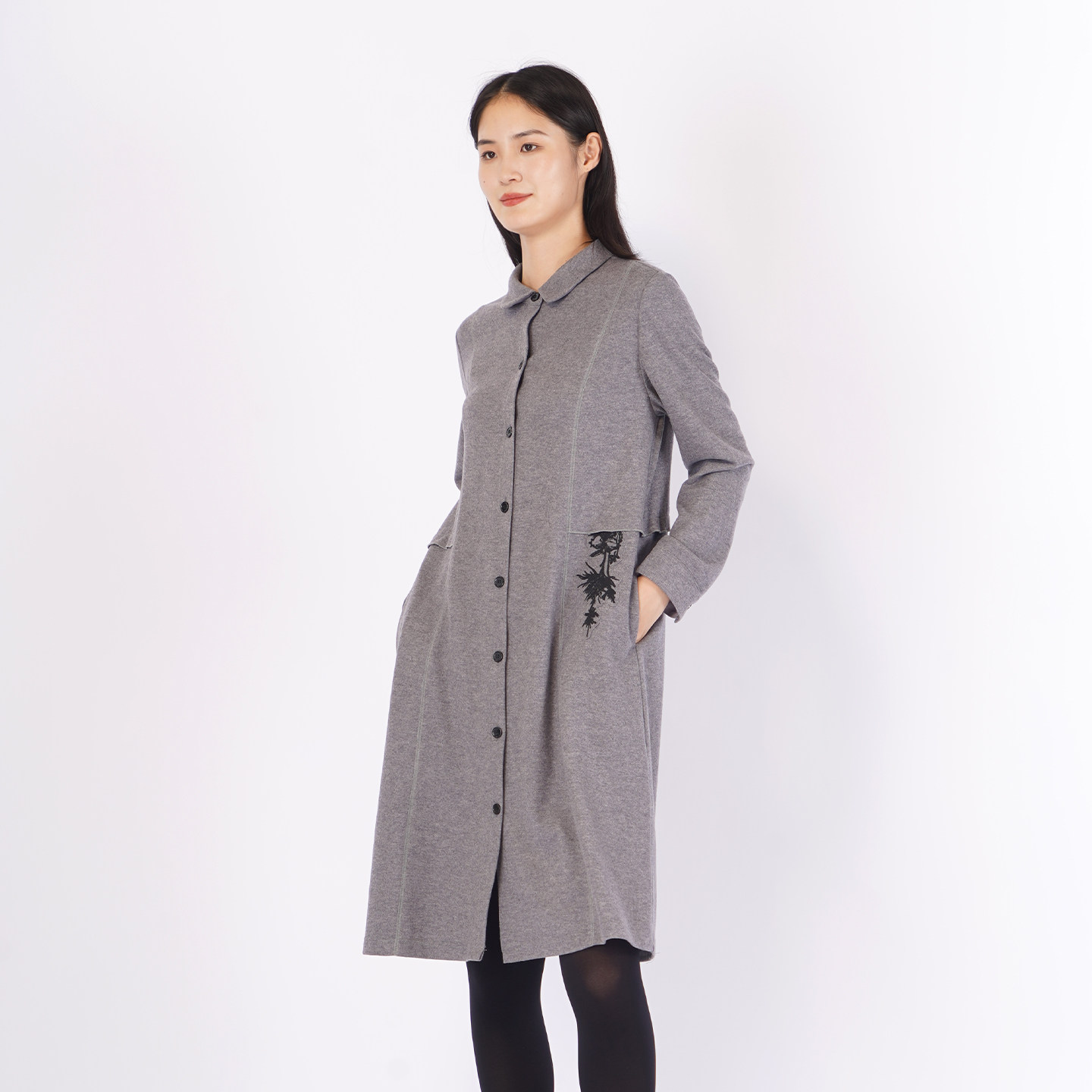 LAIDEE/罗兰伊杜灰色羊毛衬衫连衣裙女中长款收腰知性优雅长裙,淘宝优惠券,粉丝福利购,淘宝优惠卷