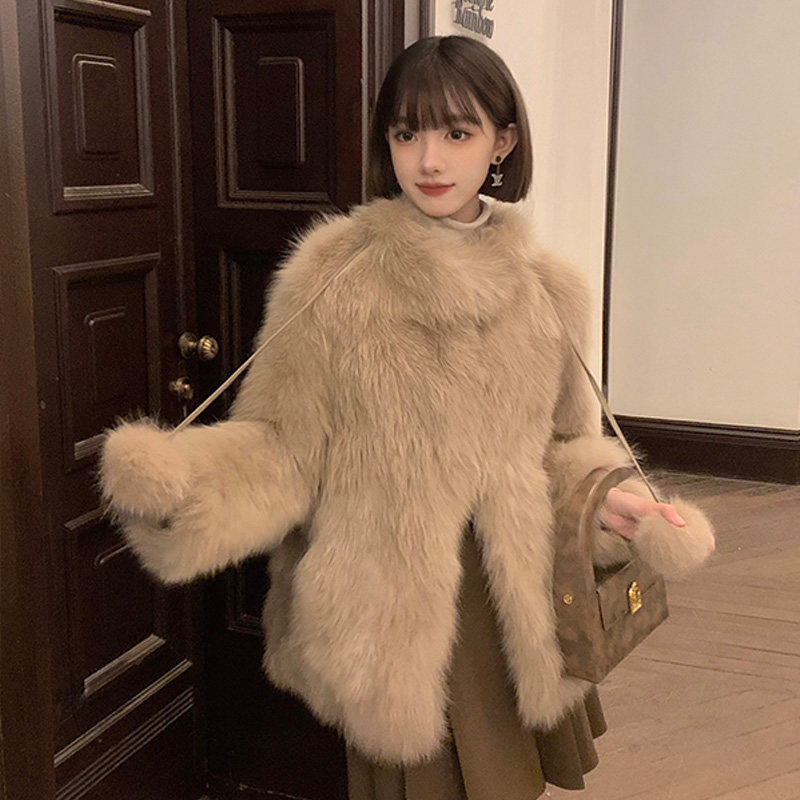 2024新款皮草外套女秋冬款加厚毛毛上衣高级感立领中长款厚外套 - 图0