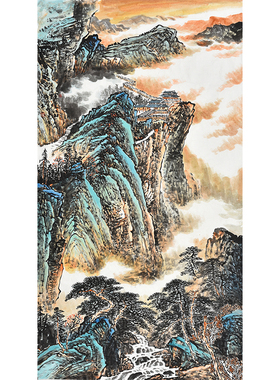 清华美院国画名家纯手绘山水画会所别墅中堂酒店大厅中堂装饰字画