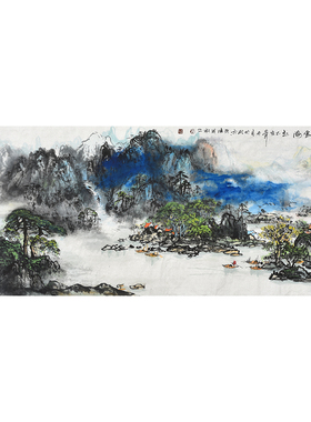 美协名家纯手绘国画泼彩山水画真迹 客厅会议室茶楼大堂装饰挂画