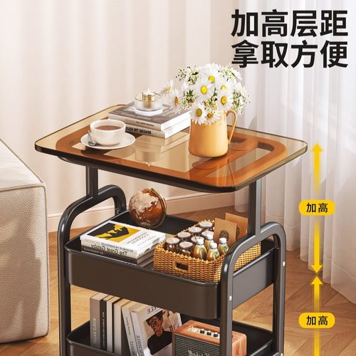 中古置物架落地小推车收纳床头柜客厅沙发边几零食整理架家用茶几 - 图0