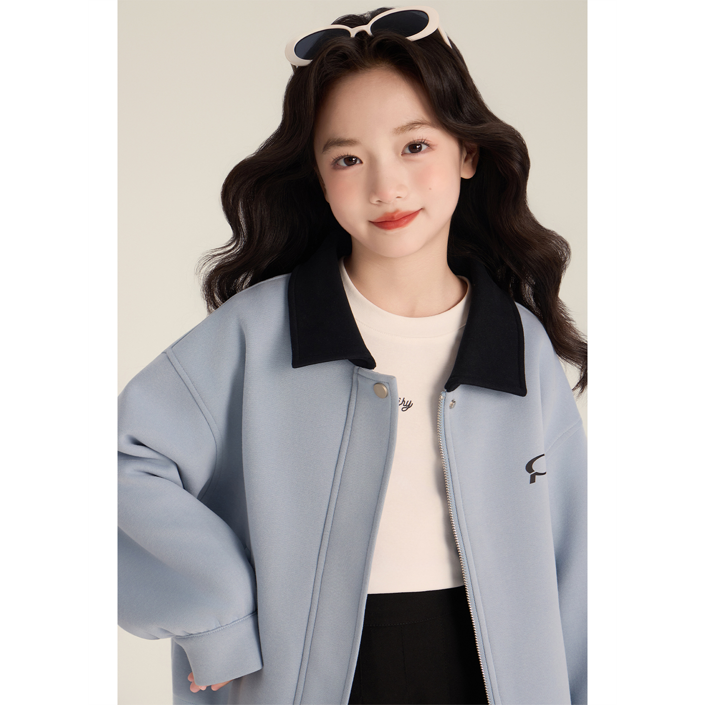 Amybaby女童上衣秋冬季2025新款美式复古撞色翻领休闲棒球服外套 - 图1