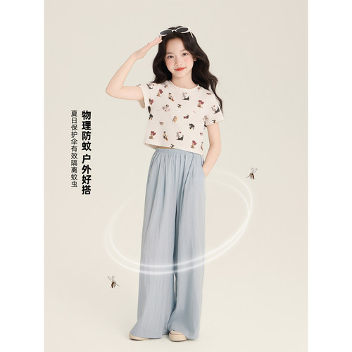 Amybaby女童裤子夏季2026新款慵懒风纯色简约百搭宽松阔腿裤 - 图2