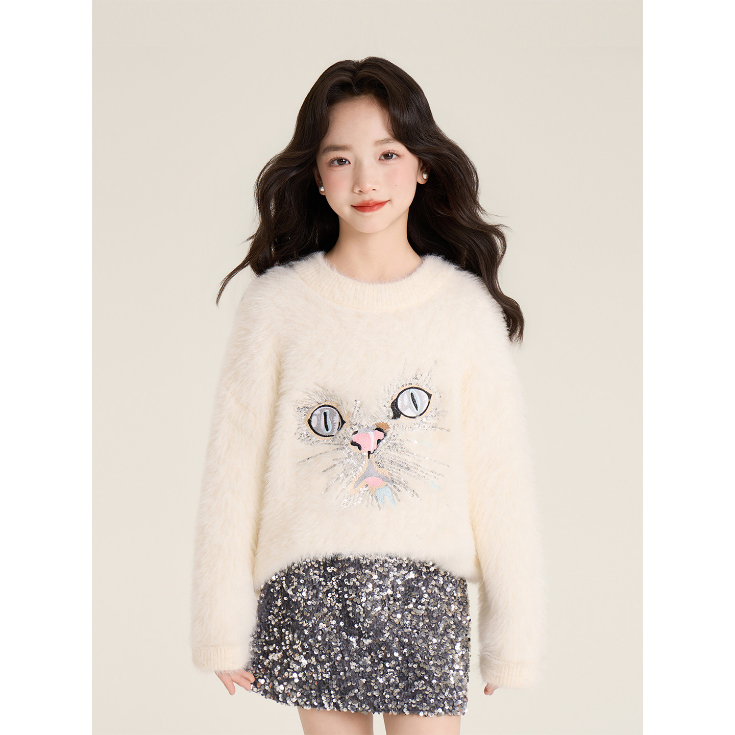 Amybaby女童裙子冬季2025新款时尚丝绒亮片闪闪包臀短裙A字裙,淘宝优惠券,粉丝福利购,淘宝优惠卷