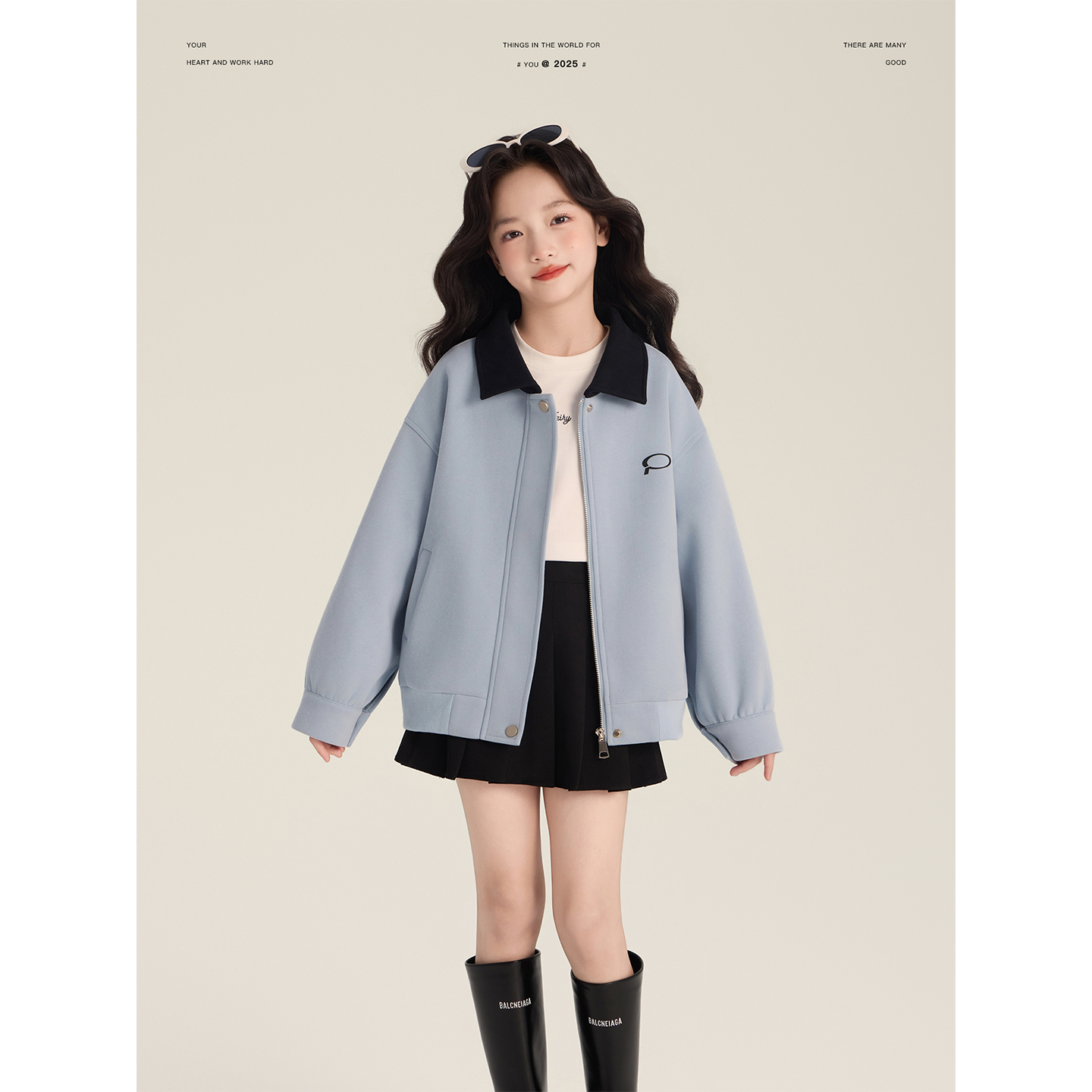 Amybaby女童上衣秋冬季2025新款美式复古撞色翻领休闲棒球服外套 - 图2