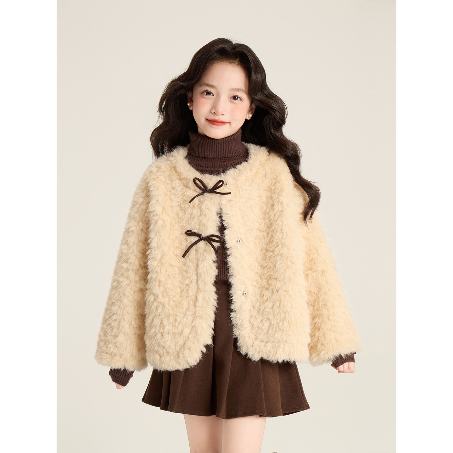 Amybaby女童裙子冬季2025新款加厚纯色百搭保暖毛呢百褶裙半身裙,淘宝优惠券,粉丝福利购,淘宝优惠卷