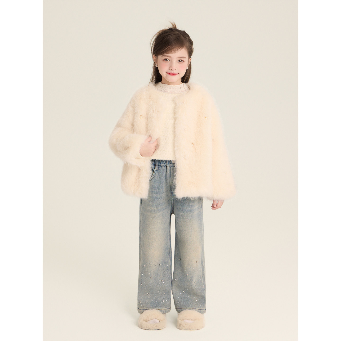 Amybaby女童上衣冬季2025新款轻奢感内搭加绒蕾丝打底衫,淘宝优惠券,粉丝福利购,淘宝优惠卷