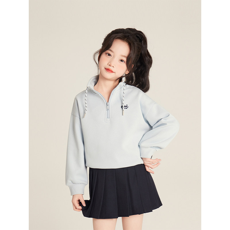 Amybaby女童裙子秋季2025新款儿童简约休闲百搭纯色半身裙百褶裙,淘宝优惠券,粉丝福利购,淘宝优惠卷