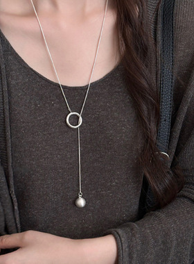 复古圆球吊坠长款项链女轻奢高级感毛衣链锁骨链配饰简约挂件精致