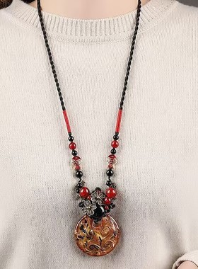 新中式国风串珠玛瑙毛衣链长款百搭挂件坠胸前配饰顶链旗袍高级感