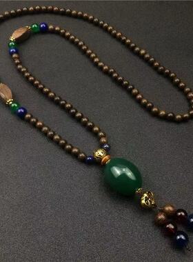 新中式国风复古佛珠毛衣链长葫芦脖子项链男女棉麻唐装汉服配饰件