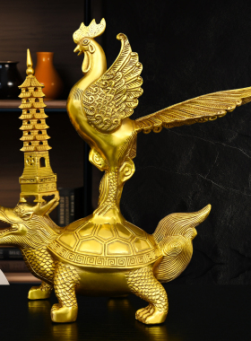 黄铜铜公鸡铜龙龟金鸡独立公鸡站龙龟工艺品摆件家居装饰品礼品