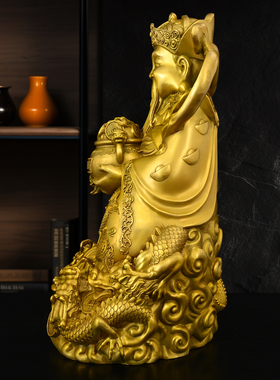 黄铜坐龙椅文财神聚宝盆九龙财神爷家用客厅摆件店铺开业礼品中式