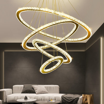Led现代轻奢客厅吊灯简约餐厅创意个性卧室灯环形圆形水晶吊灯具 虎窝淘