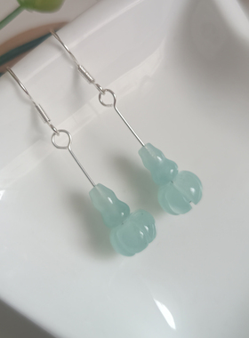 海蓝宝玉葫芦耳环简约清新耳钩
