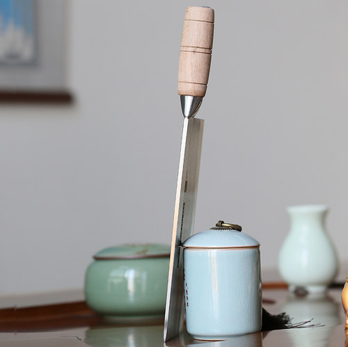 香港陈枝记菜刀木柄碳钢家用砍切刀中式锻打小文武刀斩切两用正品 - 图1