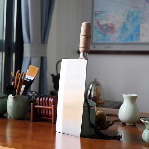 香港陈枝记菜刀木柄碳钢家用砍切刀中式锻打小文武刀斩切两用正品 - 图0