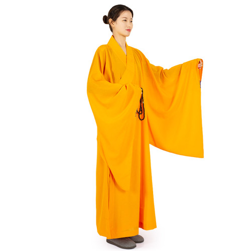 南尘法会用品牌黑黄色海青居士服男女款麻纱僧衣服台麻不透明海清 - 图2