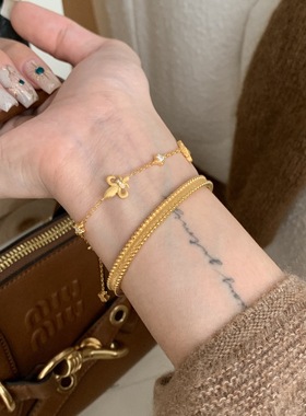 Vintage中古风拉丝鸢尾花镶钻手链轻奢小众设计高级精致气质手饰